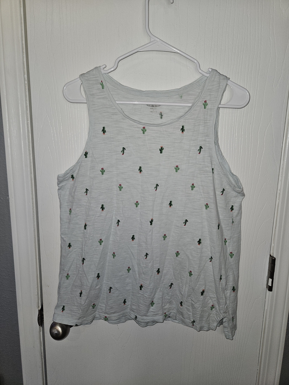 Old Navy Light Blue Tank Top with Green & Pink Cactus Motif